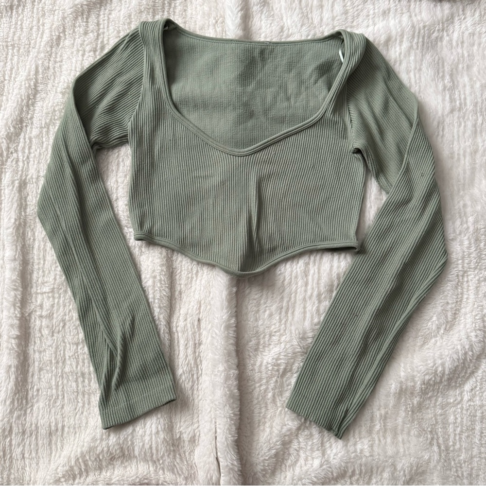 Zara Green Fitted Crop Blouse